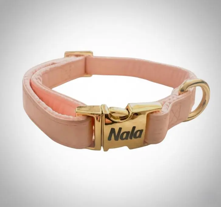 Correas collar p/mascota de Tela saten c/hebilla metal dorada 