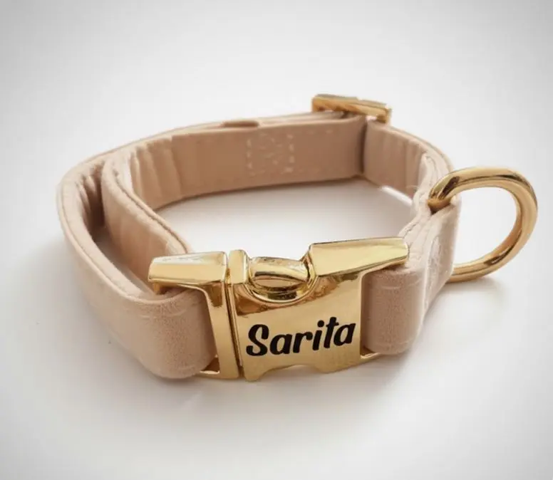 Correas collar p/mascota de Tela saten c/hebilla metal dorada 