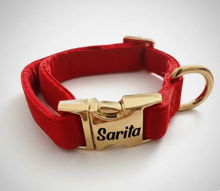 Correas collar p/mascota de Tela saten c/hebilla metal dorada 