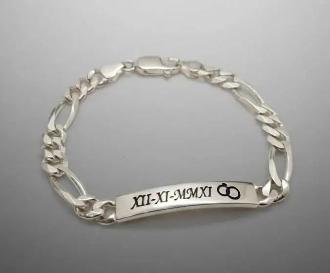 [G-PUPL-001PT] Esclava solida deluxe estilo figaro (3-1) mediana Plata 9.25 con placa 6.2mm