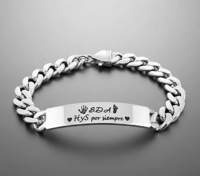 [X-PUPL-002PT] Esclava solida deluxe estilo figaro (1-1) grande Plata 9.25 con placa 8.9mm