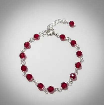 [G-PUPL-010RO] Pulsera niño hilo plata de Cristales Rojos (para bebe) de Plata 9.25 (sin placa) 