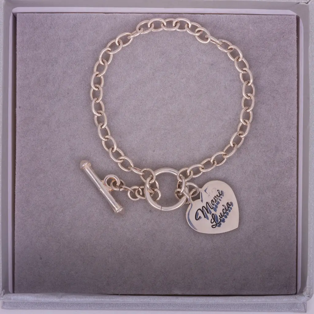 Pulsera plata estilo cadena gruesa 4.5mm con Dije colgante Corazon Tiffany 16.5mm con cierre Toogle