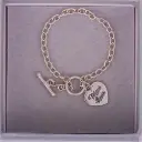 Pulsera plata estilo cadena gruesa 4.5mm con Dije colgante Corazon Tiffany 16.5mm con cierre Toogle